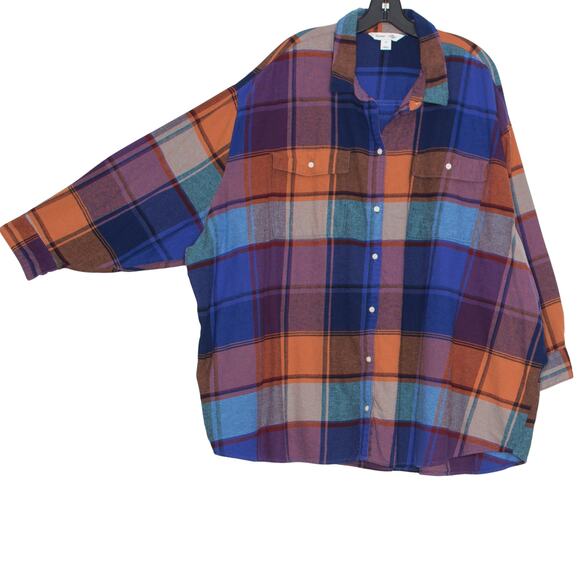 Old Navy Top The Boyfriend Shirt 90s Grunge Casual Preppy Button Up Plaid 4X - Picture 6 of 7